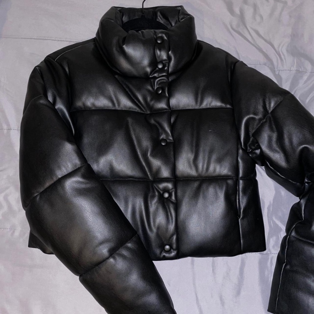 Mango Black Faux Leather Puffer